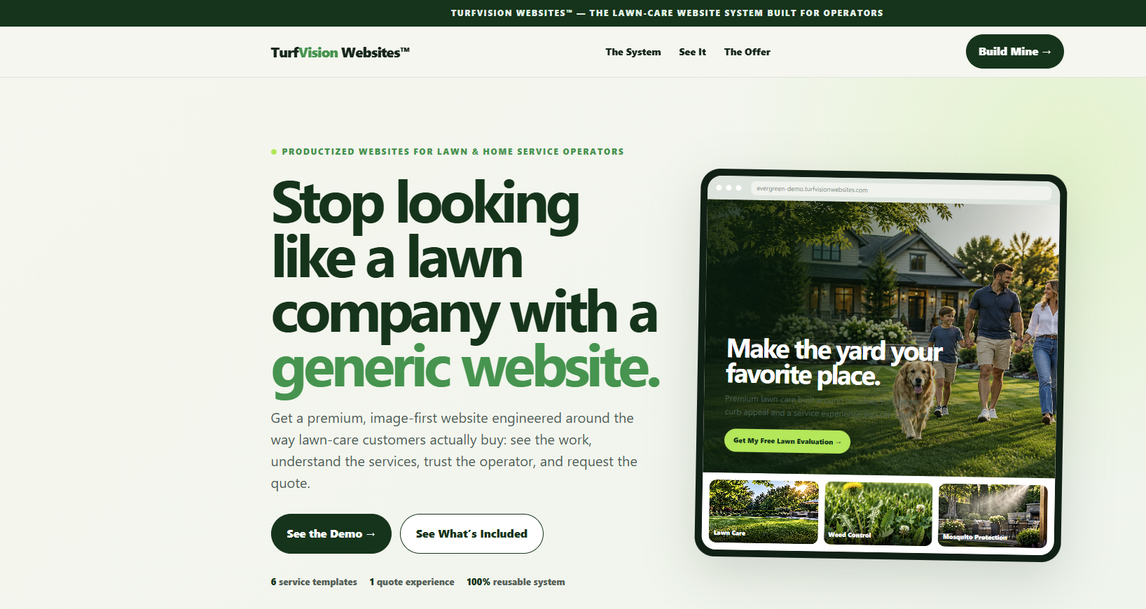 TurfVision Websites demo for a lawn-care operation